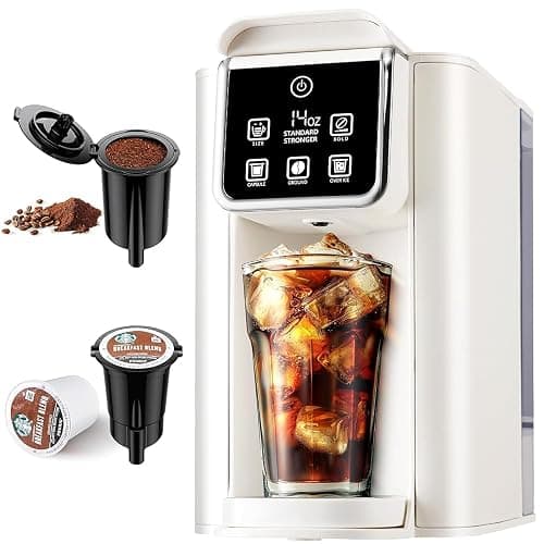 KIDISLE Hot & Iced Coffee Maker with Bold Setting, Single Serve Coffee Maker for K Cup and Grounds, 6-14 Oz Brew Sizes, 50 Oz Removable Water Tank, One Cup Coffee Machine with Reusable Filter, White - Image 1