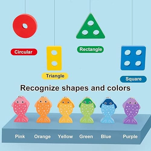 Felly Montessori Toys for 1-3 Year Old Baby, 2 In 1 Wooden Fishing Game Learning Educational Toys, Sorting & Stacking & Fine Motor Skills, Autism Toddlers Sensory Toy, Birthday for Boy thumbnail 9