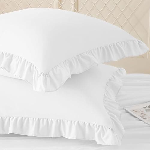 KKJIAF Ruffle Pillow Cases 18x18 Inches, White Square Ruffled Pillow Covers Set of 2, Microfiber Wrinkle Resistant Pillow Shams with Envelope Closure for Sofa Bed Living Room thumbnail 3