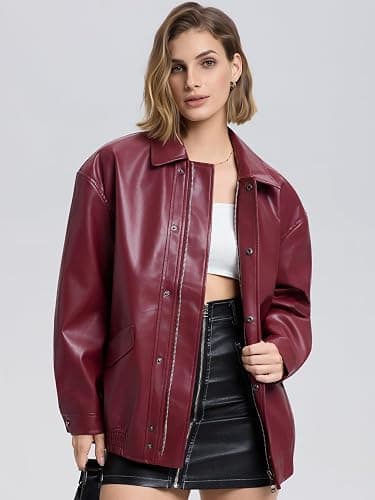 Moreone Womens Oversized Leather Jackets Faux Motorcycle Biker Bomber Zip Up Coats Fall Outfits Fashion Clothes 2025 thumbnail 3