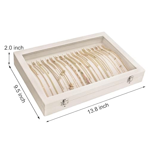 Siveit Necklace Organizer Box Premium 20 Hooks Velvet Necklace Display Jewelry Tray with Transparent Lid Jewelry Necklace Display Box for Necklace Pendants Suitable for Women and Girls (Beige) thumbnail 2