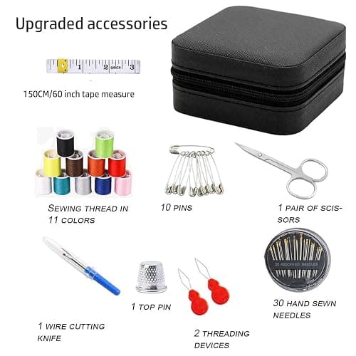 Mini Sewing Kit with Case, Sewing Supplies for Home Travel and Emergency, Mending Clothes, Includes Thread Spools, Needles, Scissors, Thimble (11- Color - Black) thumbnail 2