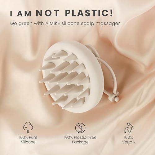AIMIKE Scalp Massager Shampoo Brush, Soft Silicone Scalp Scrubber, Scalp Brush/Exfoliator for Washing Hair Dandruff, Scalp Massager Hair Growth Stimulator, Wet Dry Scalp Hair Scrubber - Oatmeal thumbnail 2