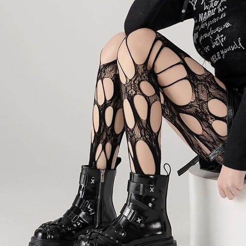 mdgfge Halloween Women's Ripped Tights Gothic Punk Sexy Fishnet Irregular Hole Hollow Out Stockings Y2k Mesh Stretchy Pantyhose Hosiery for Women Cosplay Masquerade Party Carnival Supplies thumbnail 2
