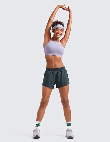 CRZ YOGA Athletic Running Shorts for Women V Split Low Waisted Lightweight Gym Workout Athletic Shorts with Liner thumbnail 3