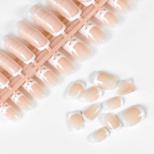 120Pcs 5 Pack Children ABS Plastic Fake Nails Press on Full Cover IKISKT Classic French Color Short False Nail Art Kits Sets Great Christmas Gift for Kids Girls Women thumbnail 2