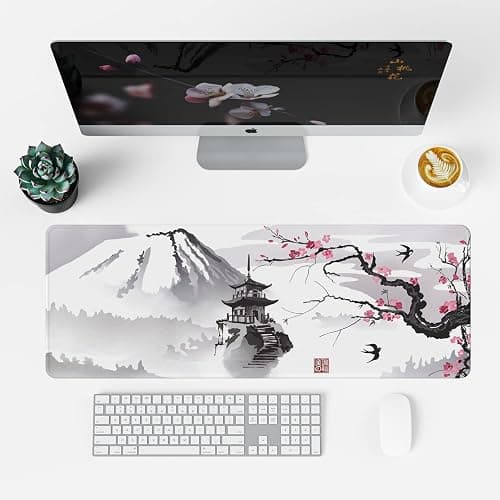 ETZ Japanese Cherry Blossom Mouse Pad (31.5 × 11.8 × 0.12 inch) Extended Large Mouse Mat Desk Pad, Stitched Edges Mousepad,Non-Slip Rubber Base,Gaming Mouse Pad,Office & Home. thumbnail 3