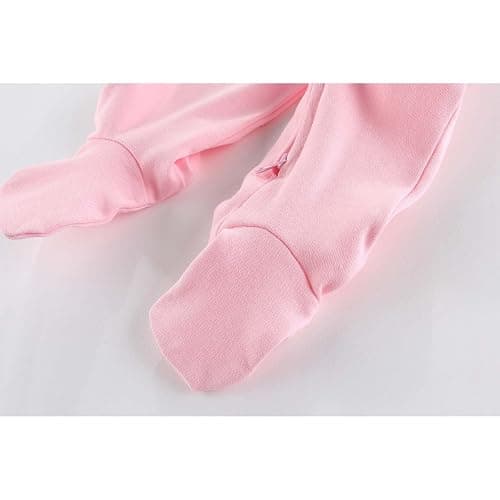 MAMIMAKA Newborn Baby Boy Girls Clothes 2-Way Zip Footed Cotton Bodysuit 3-Pack Long Sleeve Outfits 0-12Months Baby Pajamas - 9-12 Months - Stars + Solid Color + Stripes Pink thumbnail 6