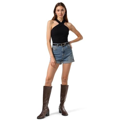 mysoft Women's Knee High Boots Square Toe Chunky Block Stacked Heel Tall Boots with Side Zipper thumbnail 2