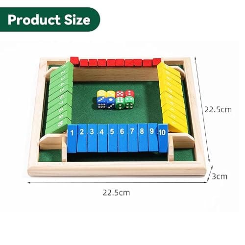 ZHITENG Shut The Box 4 Joueurs, Jeu de dés Jeu de Societe en Bois Classique avec 8 dés Jeux de Table en Bois Jouet de Rassemblement de la Famille, pour Salle de Classe Maison Fête ou Pub, Multicolore thumbnail 3