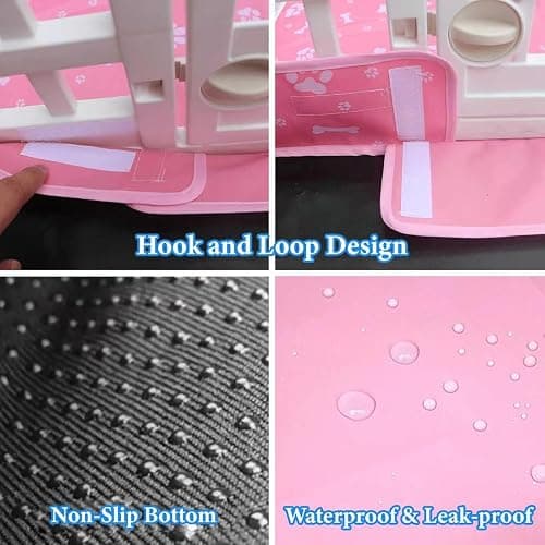 Dog Playpen Bottom Pad fit 36" x 36“ Puppy Playpen(Fence NOT Included),Reusable Pet Training Pads Dog Crate Pad,Waterproof Pet Pads,Whelping Pads,Puppies/Small Dogs,Hoop and Loop Design,Pink Bottom thumbnail 4