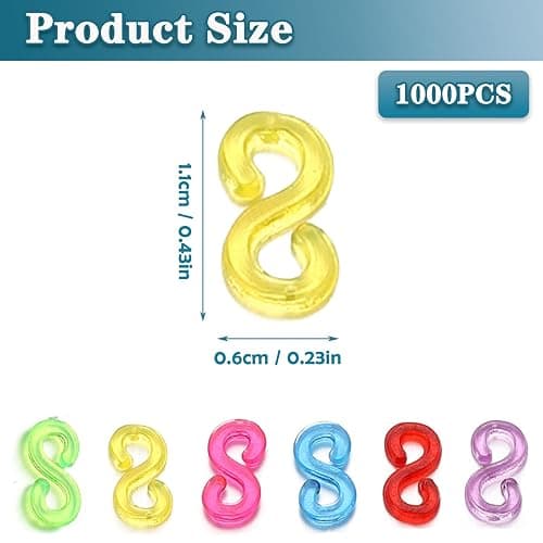 S Clips Rubber Band Clips 1000 Pieces Loom Rubber Band Clips Plastic Band Clips Connectors Refills Bracelet Kit Clip for Loom Bracelets DIY Making Refill Kit thumbnail 2
