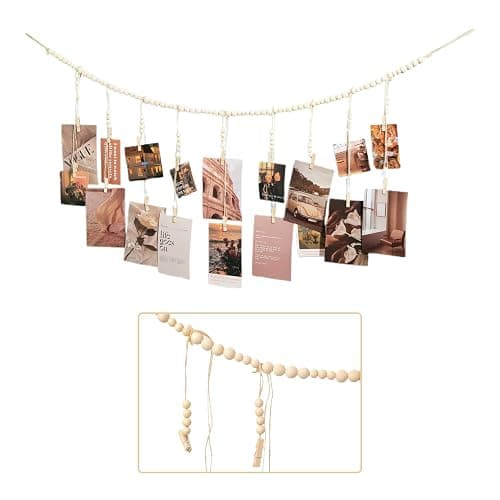 WIVKFML Hanging Photo Display with 18 Wood Clips, Boho Wooden Bead Wall Décor for Bedroom, Living Room, Dorm, Kids Art Picture Display thumbnail 6