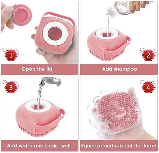 Pet Bath Massage Brush Puppy Dog Cat Grooming Cleaning Soft (Pink) thumbnail 4