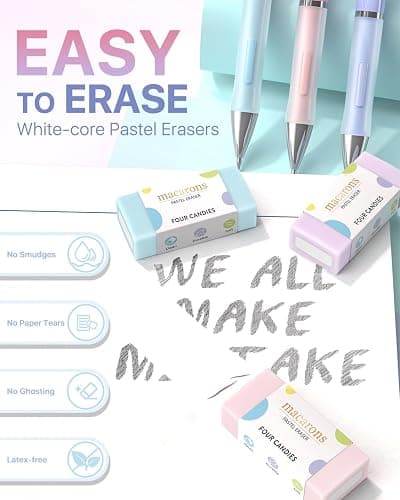 Four Candies Pastel Mechanical Pencil Set 0.7mm, with HB #2 Lead Refills, Cute Erasers & Eraser Refills, 13-Count Pack, Aesthetic School Supplies for Writing, Drawing and Sketching thumbnail 3