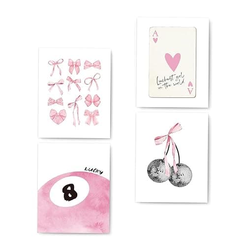 4 Stück Zimmer Poster Aesthetic,Clean Girl Room Decor,25 X 20 CM Ungerahmte Wanddrucke,4 Stile Wandposter,Mit Rosa Motiv Adrette Wandkunstdrucke,Wand Deko Bilder,Aesthetic Room Decor Clean Girl - Image 1