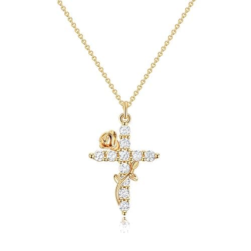 Robaice Upgraded Crown Cross Necklace for Women, 14K Gold Plated Crown Cross Pendant Necklace, Non-Tarnish Faith Jewelry for Women, Christian Religious Gifts for Her - Image 1
