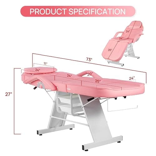 V VDLONSY Facial Chair Tattoo Chair 73inch Adjustable Massage Bed for Artist with Stool Facial Bed for Client Multipurpose Spa Chairs for Beauty Esthetician Pink thumbnail 2