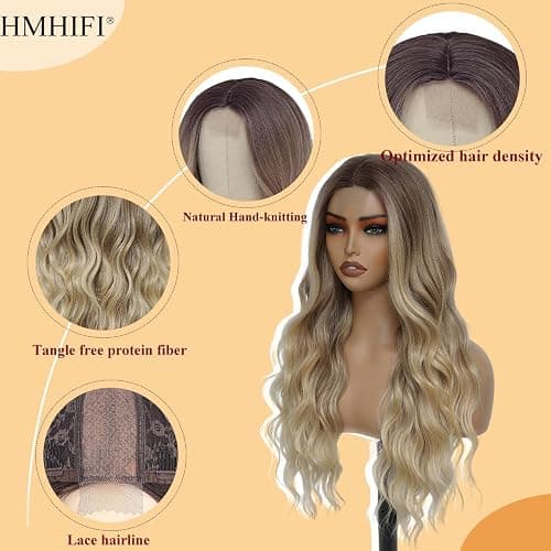 HMHIFI Blonde Wig for Women,26 Inch Long Wavy Curly Middle Part Hair | Soft face-framing layered waves,Tangle resistant,Easy-style,Adjustable,Daily wear,party,photo,Halloween costume thumbnail 5