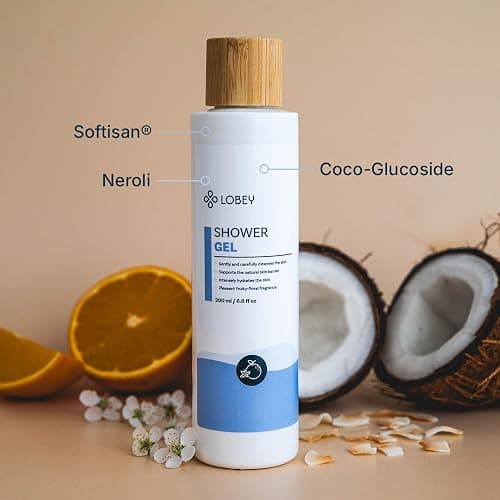LOBEY Duschgel für Damen & Herren für Empfindliche Haut – Sanfte Reinigung – Feuchtigkeitsspendendes Duschgel mit Kokosöl – Vegan & ohne Sulfate – Natürliche Körperpflege (200 ml) thumbnail 2