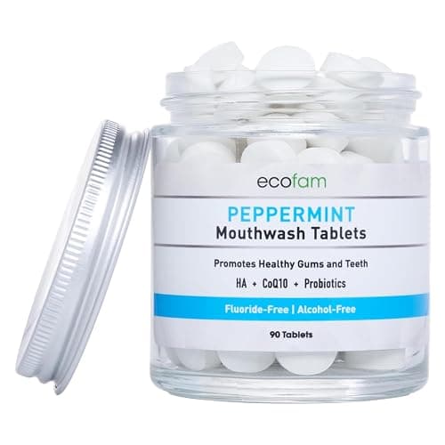 ECOFAM Peppermint Mouthwash Tablets - Chewable Tablet for Fresh Breath Fluoride Free Alcohol Free Travel Size Mouthwash - 90 Tablets - Image 1