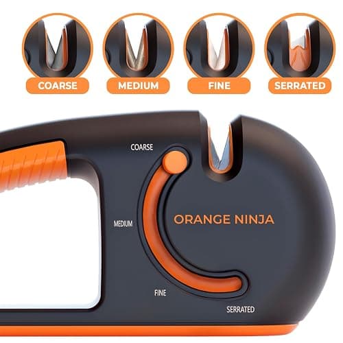Orange Ninja 4-Stage Knife Sharpener & Serrated Knife Sharpener– Repairs, Sharpens & Polishes Blades with Ergonomic Non-Slip Grip thumbnail 3