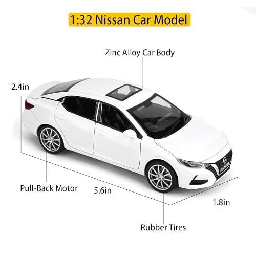Guarsiliymi 1:32 Scale Car Model Compatible for Collectible Nissan Diecast Toy Vehicle, Zinc Alloy Pull Back Toy Car with Sound and Light for Adult Boys Girls (White) thumbnail 3