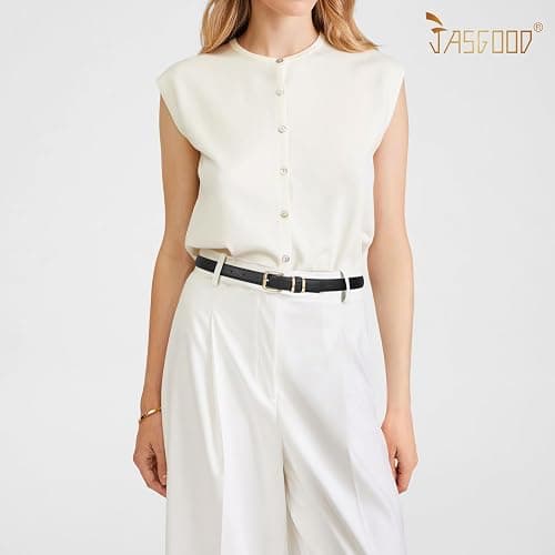 JASGOOD 3 Pack Women's Leather Belts for Jeans Dress Pants Trendy Belts with Gold Buckle thumbnail 3