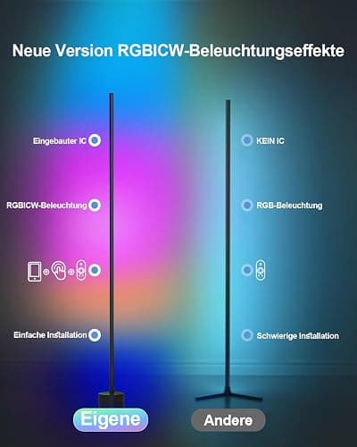 Miortior LED Stehlampe Wohnzimmer, RGB Ecklampe Dimmbar mit Fernbedienung und App-Steuerung, Musik Sync, 16 Millionen Farben, 68 Szenenmodi, Led Standleuchte für Wohnzimmer, Schlafzimmer, Spielzimmer thumbnail 2