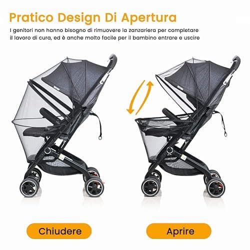 Orzbow Zanzariera Universale per Passeggino,Rete Zanzare Neonato per Carrozzina con Doppia Cerniera e 3D Supporto PVC Striscia,Tessuto a Rete Fina per Culle, Lettini da Viaggio,con Borsa (Nero) thumbnail 3