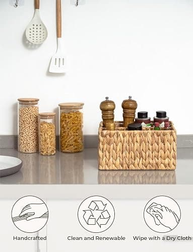 StorageWorks Hand-Woven Wicker Silverware Organizer - Water Hyacinth Cutlery Holder for Countertop with Handle (1-Pack) thumbnail 5