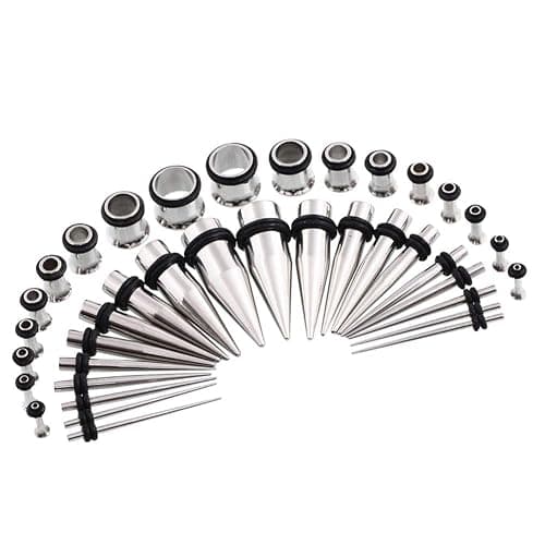PLEASE HEKEUOR 38PCS 16g-00g Surgical Steel Ear Stretching Kit Tunnels and Tapers Set - Image 1