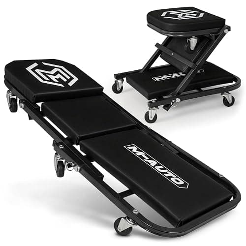 M-AUTO 40-Inch Folding Creeper Rolling Seat, All-in-One Adjustable Roller Garage Chair, Lay Down or Sit, 330LBS Capacity Under Car Roller Creeper with 6 Swivel Casters, Black - Image 1