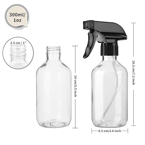 Arkeiliy 2-Pack Leakproof Spray Bottles (300ml/10oz) - Adjustable Nozzle for Fine Mist & Jet Stream | Premium Refillable Plastic Bottles for Hair Styling, Plant Misting, Cleaning Solutions (Clear) thumbnail 3