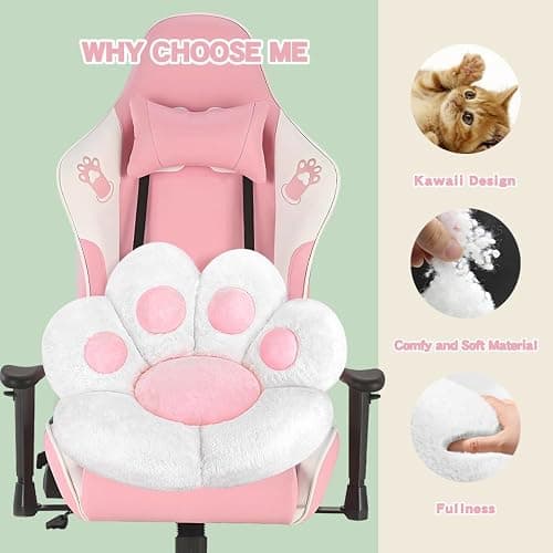MOONBEEKI Cat Paw Cushion Chair Comfy Kawaii Plush Seat Cushions Shape Lazy Pillow for Gamer Chair 28"x 24" Cozy Floor Cute Seat Kawaii for Girl Worker Gift, Dining Room Bedroom Decorate （White） thumbnail 6