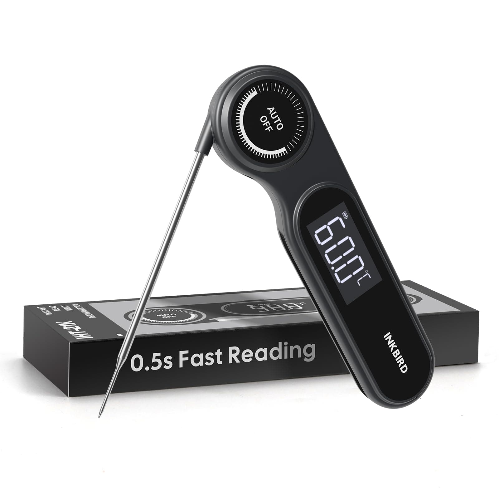 INKBIRD Instant Read Meat Thermometer IHT-21K 0.5S Fast Read BBQ Grilling | IP65 Waterproof, Rechargeable Battery, ±0.3℃ High Accuracy, Calibration, Auto-off, Outdoor Cooking, BBQ, Baking, Deep Frying - Image 1