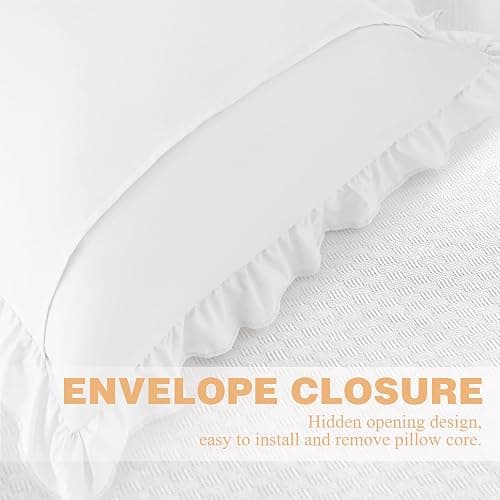KKJIAF Ruffle Pillow Cases 18x18 Inches, White Square Ruffled Pillow Covers Set of 2, Microfiber Wrinkle Resistant Pillow Shams with Envelope Closure for Sofa Bed Living Room thumbnail 6