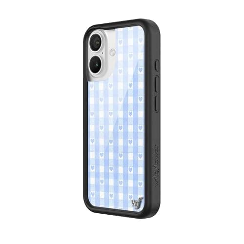 Wildflower Cases - Compatible with iPhone 16 | Protective Black Bumper, 6.5ft Drop Test Certified, Women Owned Small Business | Plaid, Checkered, Unique, Cute, Trendy | Blue Gingham Hearts thumbnail 2