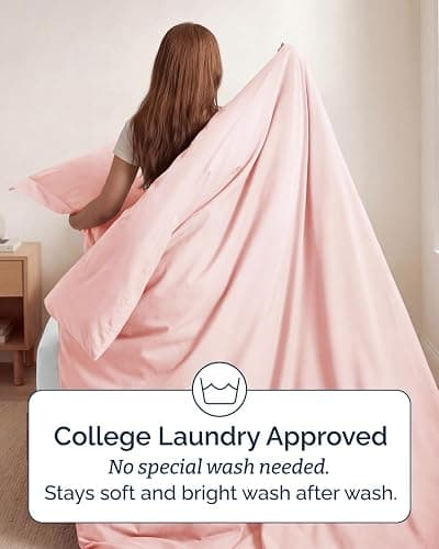 Duvet Cover Twin/Twin XL - 2 Piece Set, College Dorm Room - Baby Pink | College Dorm Room Essentials, Duvet Cover 68" x 90" with 1 Pillow Sham w/ Zipper Closures & Ties, Soft, Comfy & Breathable thumbnail 6
