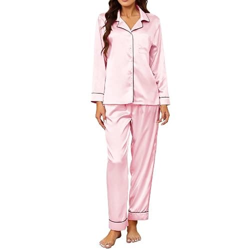 U2SKIIN Women Silk Pajamas Set, Long Sleeve Satin Pajamas for Women Sleepwear Button Down Pjs Set Two-piece - Image 1