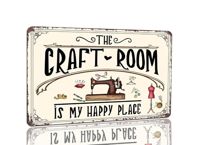 The Craft Room Is My Happy Place Sign Retro Vintage Metal Sign Wall Decor for Home Sewing Room Craft Room Wall Decor Art 8x12 inch - Image 1