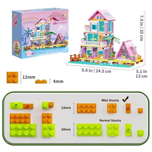 Girl Beach House Building Blocks Toys for Girls Age 8+, Seaside Villa Friends Building Set with Light, 791pcs Mini Bricks - Pink thumbnail 3