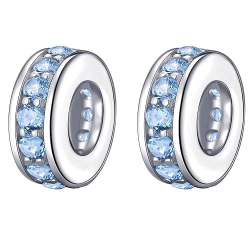 925 Sterling Silver Spacer Charm Bead with Clear CZ for Pandora Charms Bracelets - Image 1