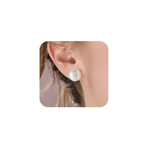 Trendy Big Simulated Pearl Earrings for Women, 925 Sterling Silver Post 14/12MM Oversized Large Pearl Studs Bride Bridesmaid Wedding Earrings Jewelry Gifts - Image 1