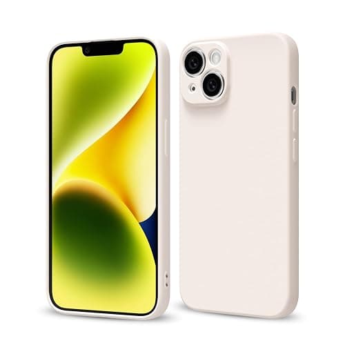 Svaove for iPhone 14 Plus Phone Case Liquid Silicone, Thin Ultra Slim Minimalist Phone Cover, Girly Cute Plain Bright Solid Color Matte Soft Rubber Jelly Gel Plastic TPU Bumper, Beige Cream - Image 1