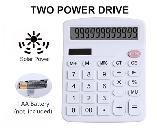 Office Desk Calculator, Cute Calculator for Kids, Basic Calculators Desktop, Dual Power Simple Financial Calculator with Big Button Large Display for Office Home and School (White) thumbnail 4
