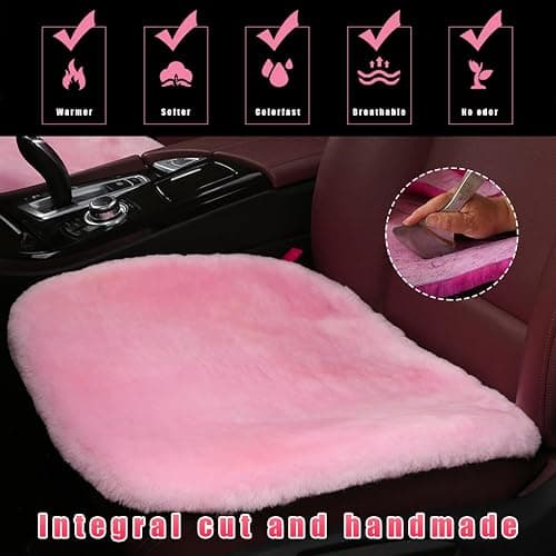Ohleats Sheepskin Car Seat Cushion, Comfortable Soft Fur Wool Auto Front Seat Cover, Vehicle Seat Protector Pad for Warm Winter Office Chair, Universal Decor Car Accessories (Pink) thumbnail 5