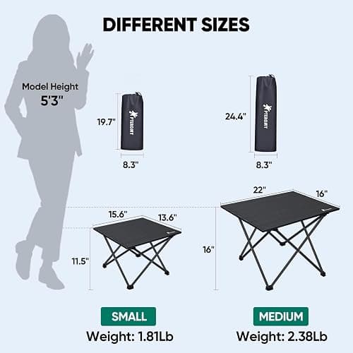 PTEROMY Medium Folding Camping Table, Portable Beach Table with Ultralight Aluminum Tabletop for Travel, Outdoor, Camping, Picnics, and BBQs (Black) thumbnail 2