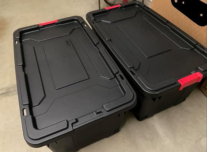 Set of 2 Black 40 Gallon Industrial Tote Plastic Bins with Wheels - Convenient Storage Solution thumbnail 2