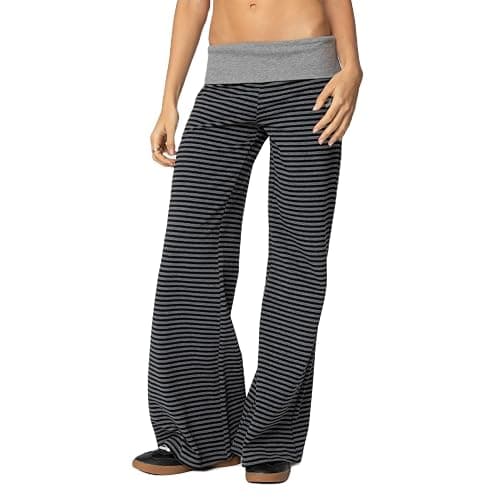 Keliholiyu Fold Over Leggings Women Y2K Foldover Wide Leg Low Waist Flare Sweatpants Lounge Yoga Pants Baggy Bell Bottom - Image 1